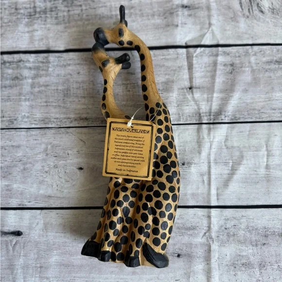 Asia Overland Hand Carved Wood Giraffes Statue Figurine Painted Brown NEW NWT - Picture 4 of 9